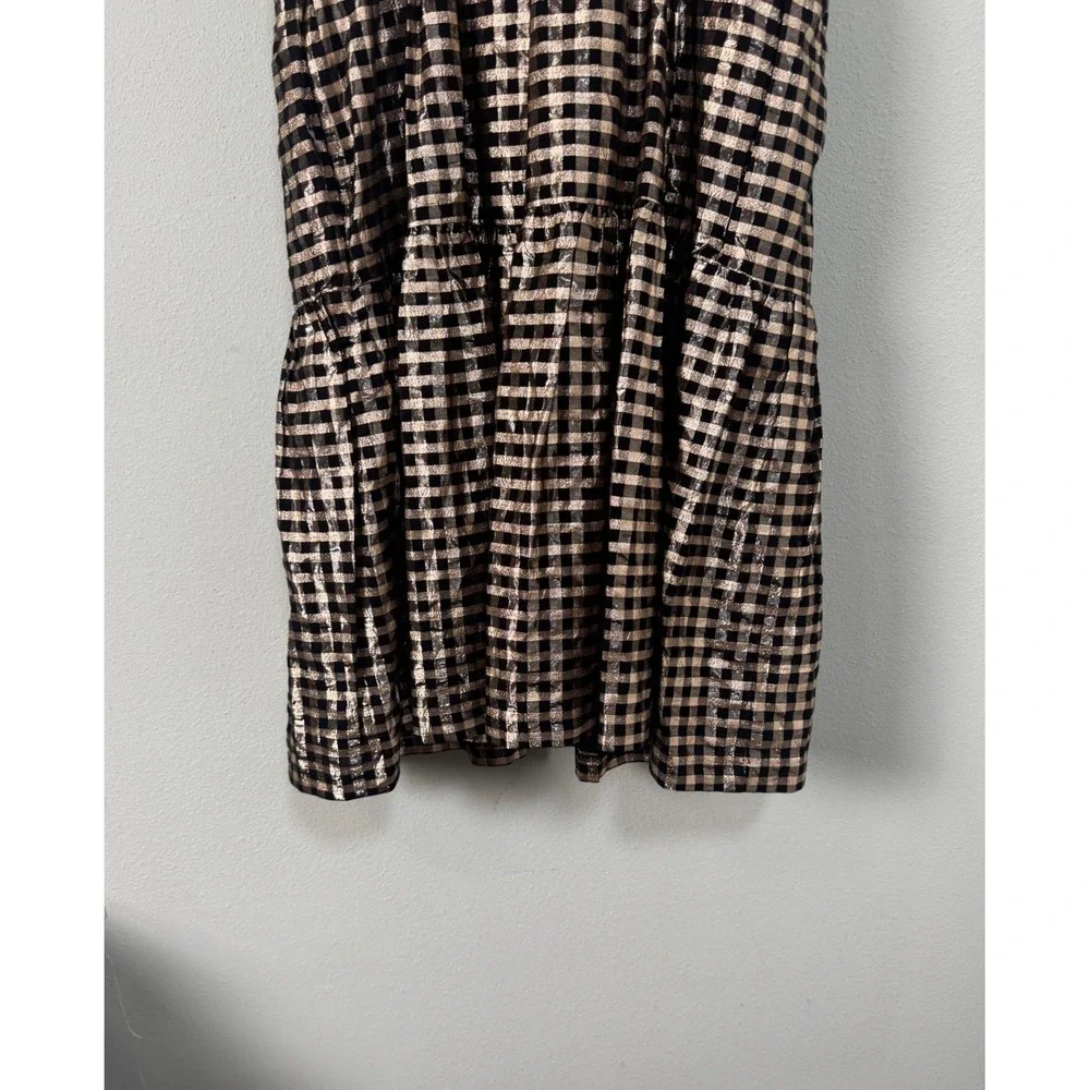 J.Crew Lurex Black & Gold Metallic Gingham Tiered Mini Dress BM072‎ Size 6 NEW